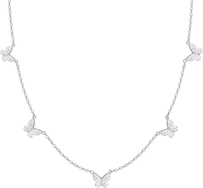FUNEIA Dainty Silver Gold Necklaces for Women Trendy Non Tarnish 14K Gold Plated Cubic Zirconia Necklace Layered Cute Butterfly Heart Station Choker Necklace Stack for Wedding Prom Brides Jewelry - Image 1